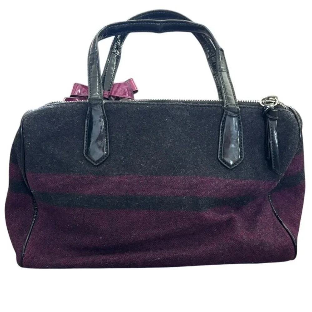 Coach Signature Wool Stripe Satchel‎ Passion Berry Charcoal F24784